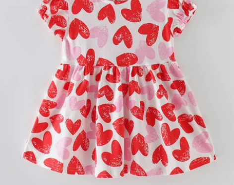 女童红色爱心短袖T恤连衣裙宝宝纯棉夏装儿童...