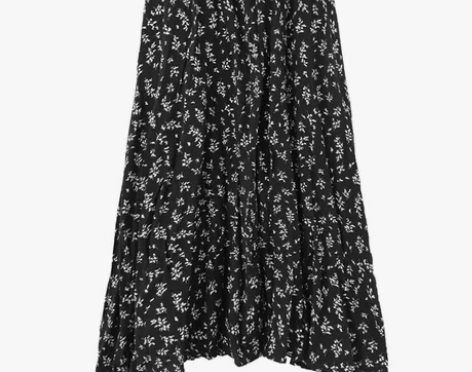 金大班文艺风垂坠感碎花高腰中长款半身裙子女...