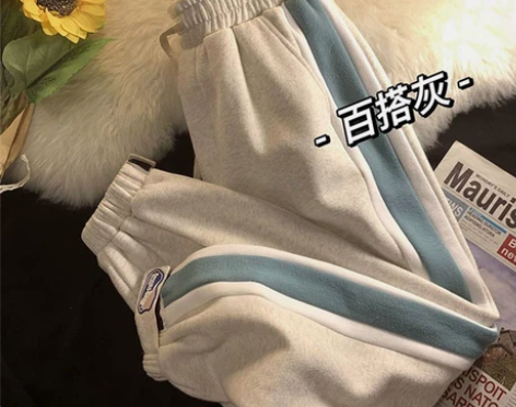 条纹裤子男士秋冬季宽松加绒加厚休闲长裤潮牌...