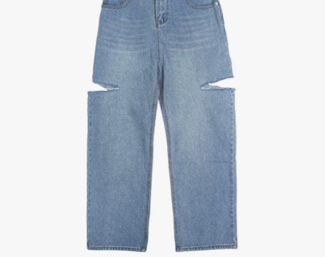 杨幂泫雅同款高腰牛仔裤女春宽松高腰破洞刀割...