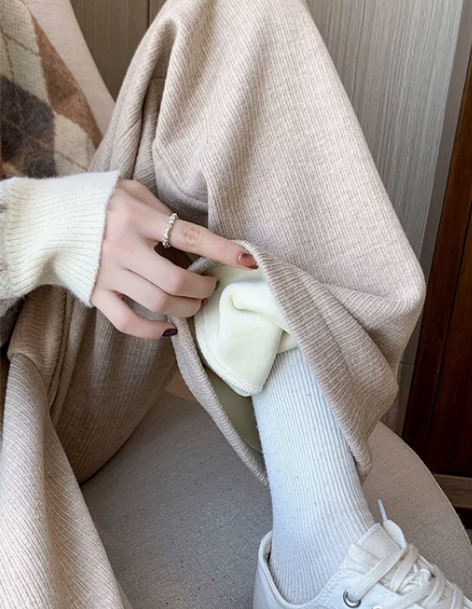加绒加厚灯芯绒阔腿裤女冬季一体绒高腰宽松垂...