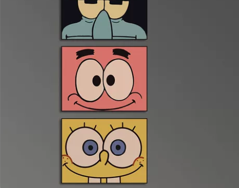 极简可爱海绵宝宝儿童房卡通民宿无框画挂画派...