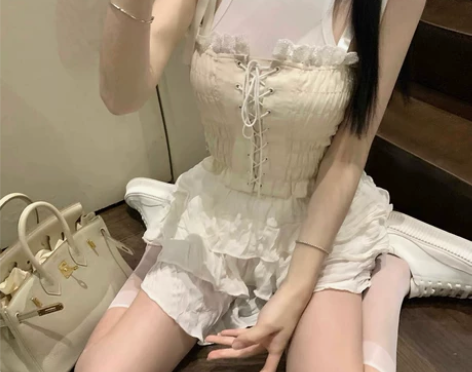 JOEY 少女两件套内搭白色背心女夏设计感...