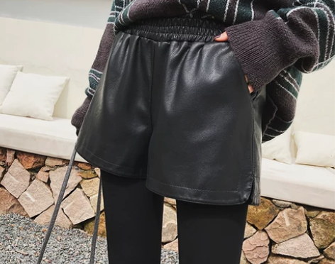 高腰显瘦黑色PU皮阔腿短裤女秋冬韩版百搭宽...