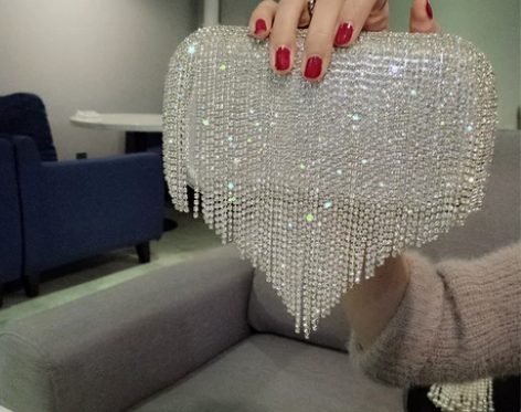 2022新款名媛水钻闪亮流苏手拿包女包夜晚...