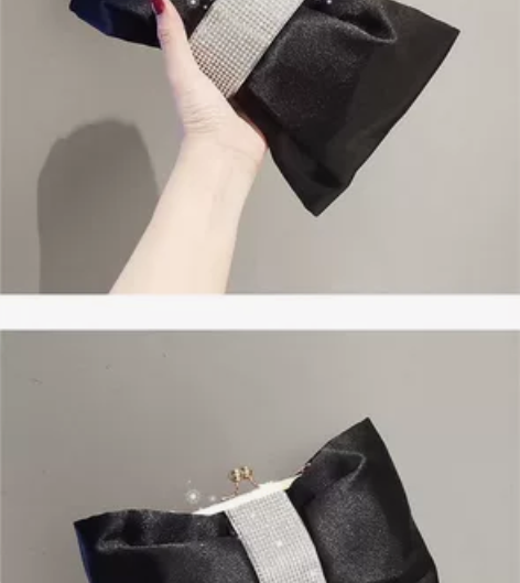 2022新款百搭手提包黑色蝴蝶结小包包斜跨...