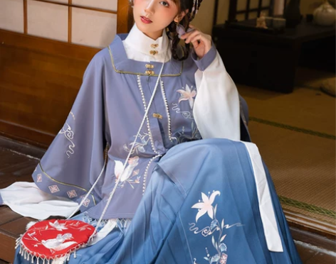 ?清梳原创！！！松连枝汉服女明制方领半袖刺...