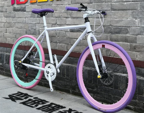 死飞自行车女式男学生单车双碟刹彩色活飞变速...