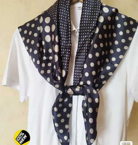 全新波点 90x90cm百分之百真丝素绉缎...