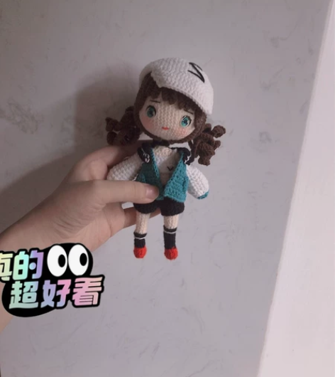 纯手工编织钩针人偶 棒球女孩 手部 腿部均...