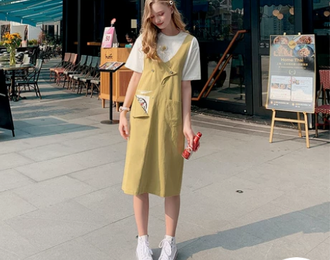 MG小象哆啦A梦联名款背带裙2019新款法...