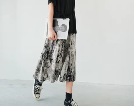 水墨裙子2022春夏新款韩版女装松紧腰泼墨...