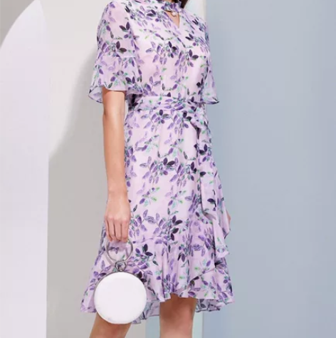 正品卡迪黛尔桑蚕丝连衣裙L码，紫色印花很好...