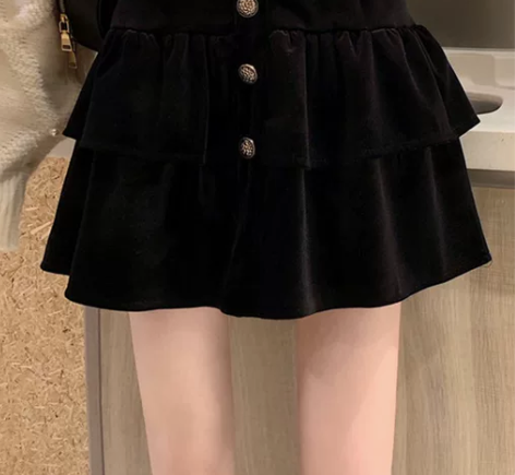 半身裙短裙金丝绒胖mm遮胯显瘦蛋糕裙