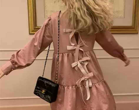 ?epine 背后绒带蝴蝶结大摆长袖甜美连...