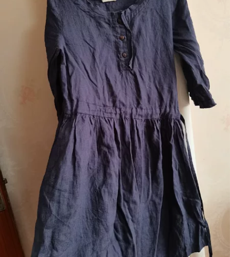 禅意歌者何梵思旧时光亚麻连衣裙抽绳设计复古...