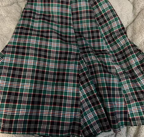 vintage 复古绿色格子中裙 半裙 料...