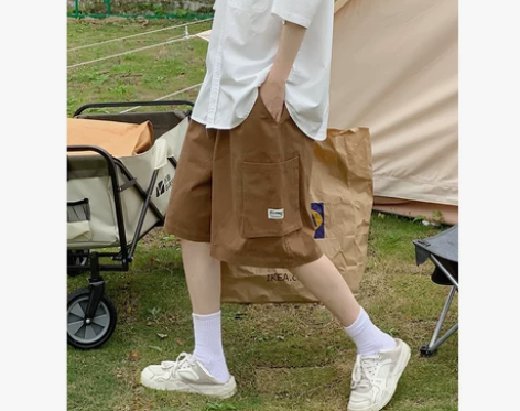 LES帅T林弯弯日系复古多口袋工装短裤男女...