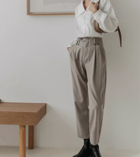 高腰卡其色裤子女垂感秋秋新款女休闲裤哈伦宽...