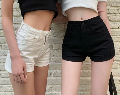 网红心机高腰白色牛仔短裤女夏辣妹修身设计感...