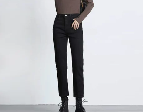 黑色直筒牛仔裤女高腰九分裤2021年秋冬新...