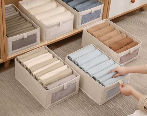 日式衣服整理收纳盒棉麻布艺材质，实体店货物...