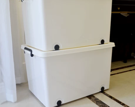 新款白色收纳箱有盖塑料衣物被子玩具储物箱带...