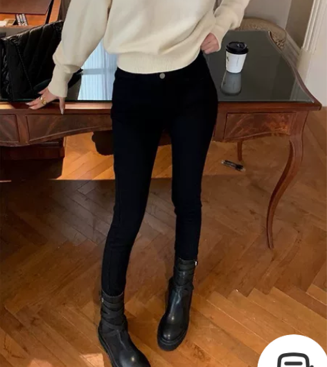 左边女装黑色高腰直筒裤修身长裤2022秋冬...