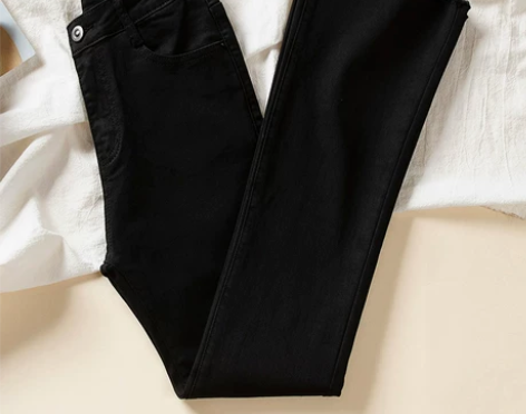 【38活动价】黑色微喇牛仔裤女高腰2021...