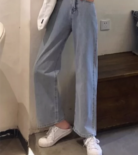 高腰牛仔裤女宽松秋季复古浅色阔腿裤子泫雅垂...