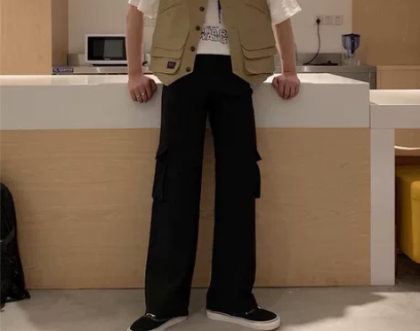 黑衣先生 高街新款日系宽松阔腿 垂感黑色复...