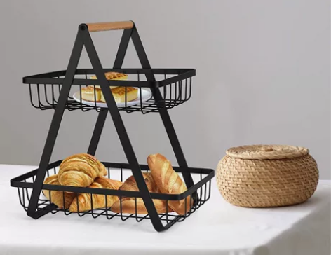 全新 北欧双层篮子手提铁艺水果蓝 客厅用家...