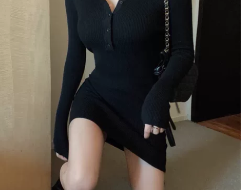 春装新款针织内搭连衣裙子女秋冬紧身包臀裙中...