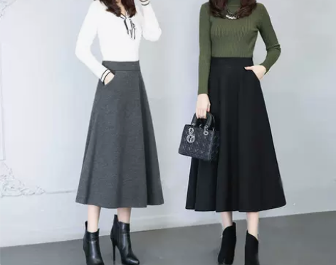 2019秋冬新品毛呢大摆裙新款中长款半身裙...