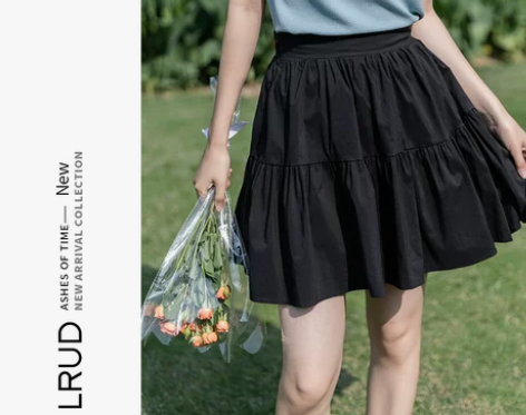 LRUD百褶裙女夏季2021新款韩版黑色半...