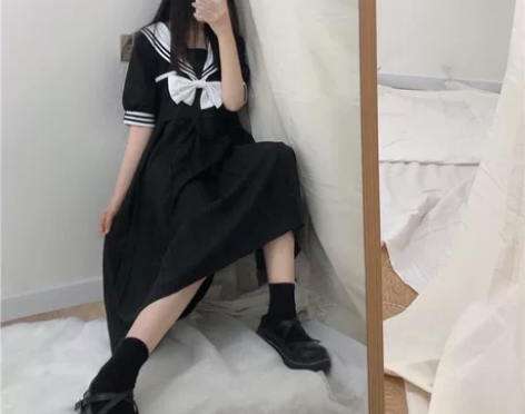 学院风长袖裙子海军领连衣裙年春季新款显瘦长...