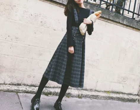 韩版学院风格子百搭显瘦大摆过膝女裙子秋冬毛...