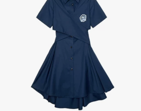 学院风polo领连衣裙设计感小众蝴蝶结纯欲...