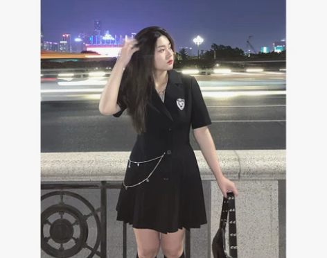 安妮不火【现货】学院风连衣裙女高腰夏新款收...