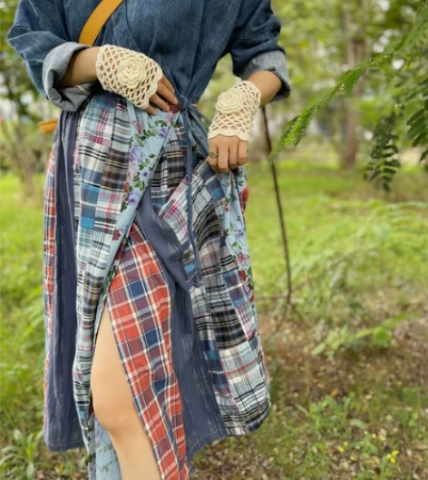 牛仔民族风裙子 旅游穿过一次 模特162