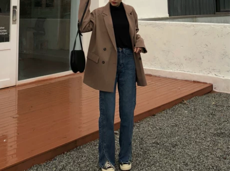 SEEKSIMPLE直筒牛仔裤女长裤新款宽...