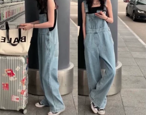 大码胖mm背带裤女阔腿秋季2021新款韩版...