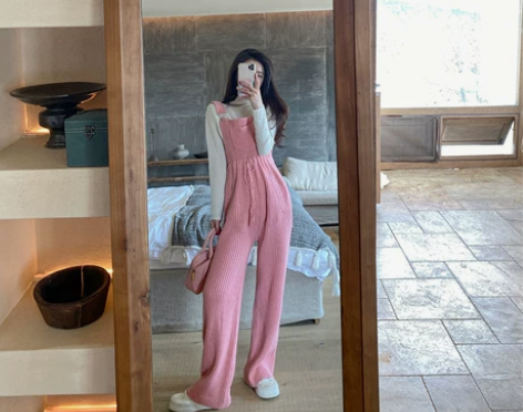 【12.10新品】针织阔腿裤背带裤女秋冬高...