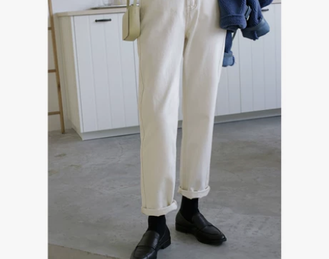 echts 大悠韩版高腰牛仔裤女奶白色ch...