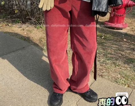 DM韩代 韩国东大门进口 灯芯绒宽松直筒高...