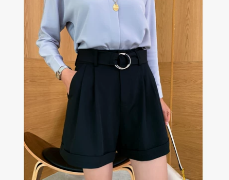 【SU家】通勤短裤女高腰圆环宽松休闲裤 腰...