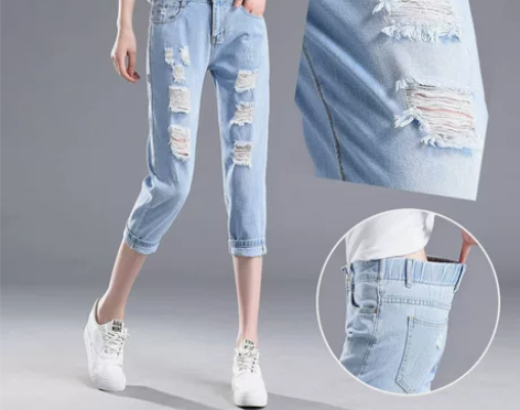 宽松七分牛仔裤女夏季2019新款薄款韩版显...
