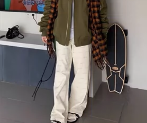 橘子树在哪儿英文印花设计感阔腿牛仔裤女秋款...