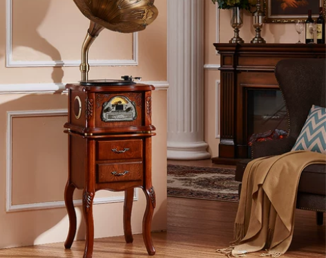 忆声仿古大喇叭古典留声机复古实木电唱机老式...