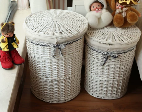 金柳脏衣服收纳筐脏衣篮 藤编收纳筐田园储物...